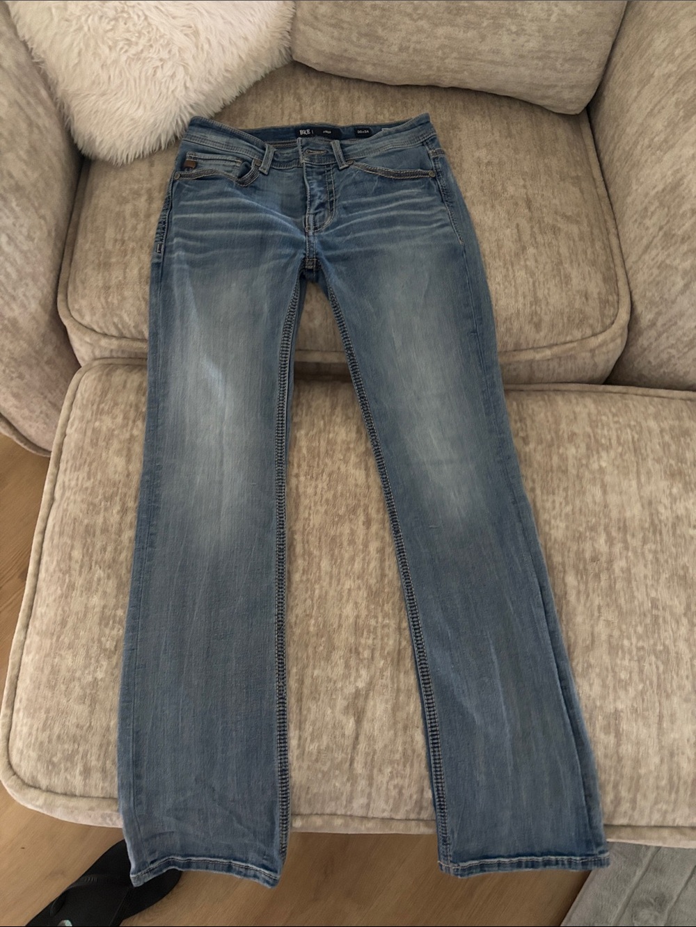 BKE Men's Light Blue Flare Wide-Leg Jeans